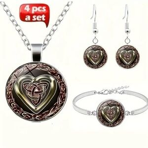 Celtic Love Knot Heart Necklace, Bracelet and Earrings Set NWT